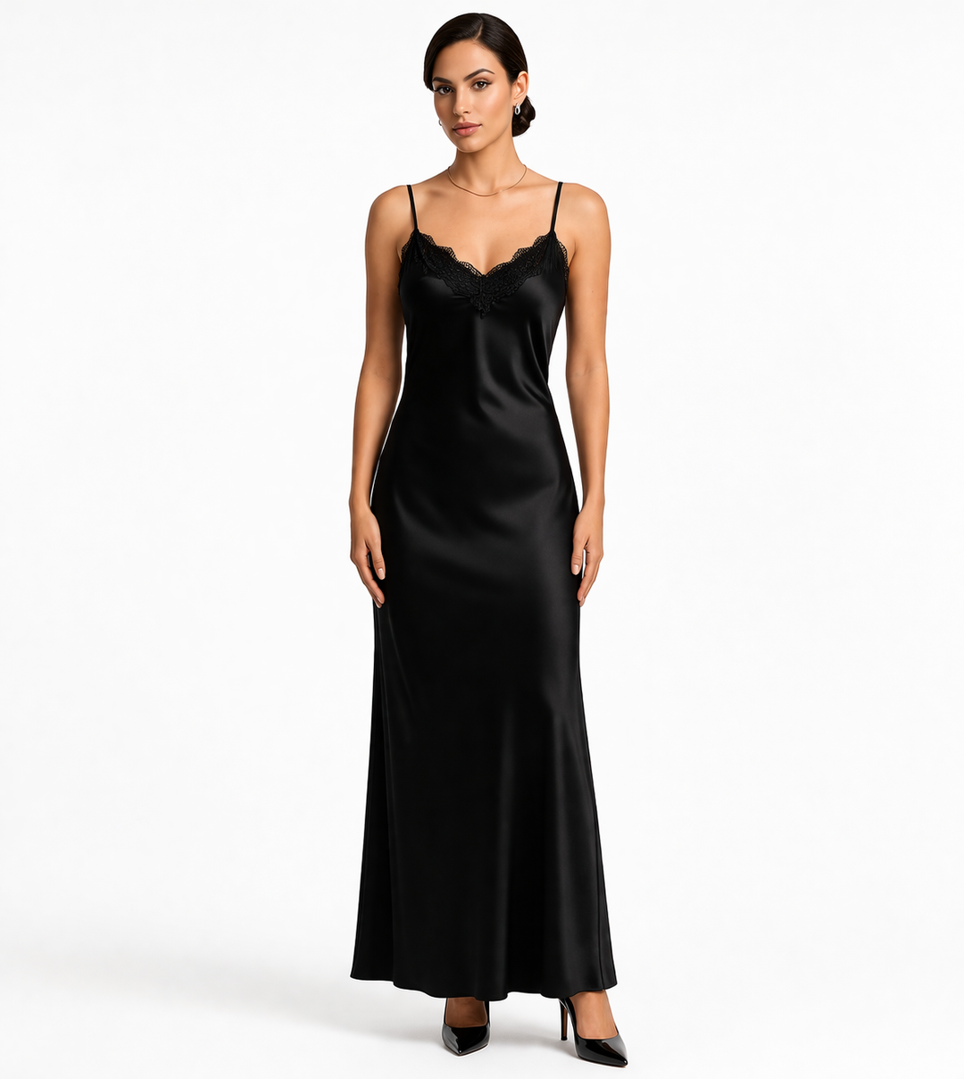 Starlin Cavalin Champagne Allure Maxi Dress Black | Maxi Dress | Satin Look | Elegant Silhouette