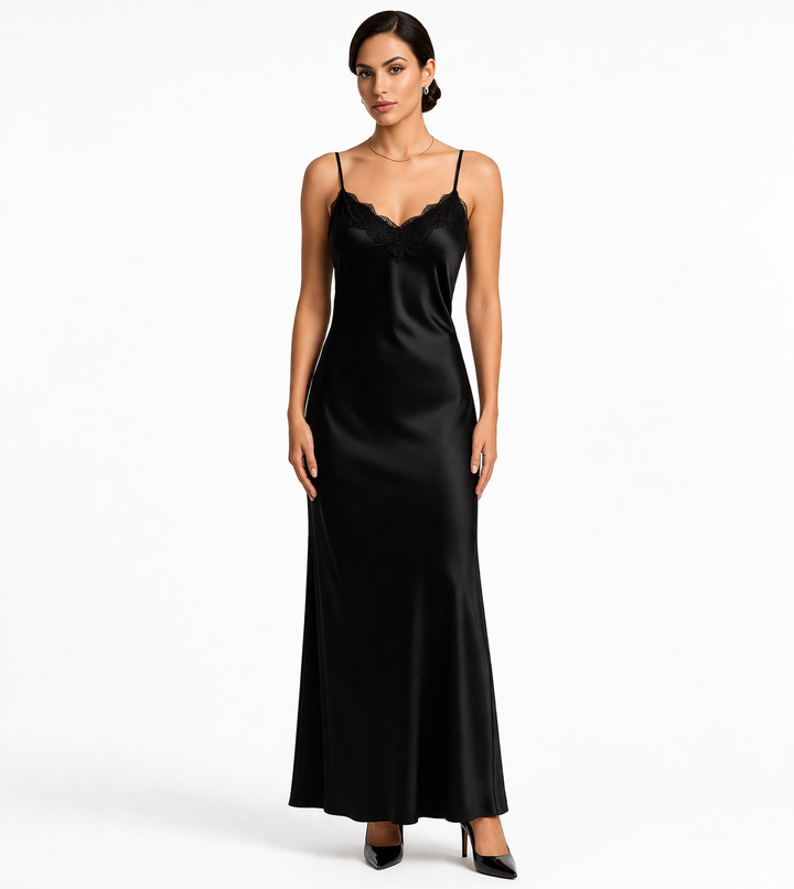 Starlin Cavalin Champagne Allure Maxi Dress Black | Maxi Dress | Satin Look | Elegant Silhouette