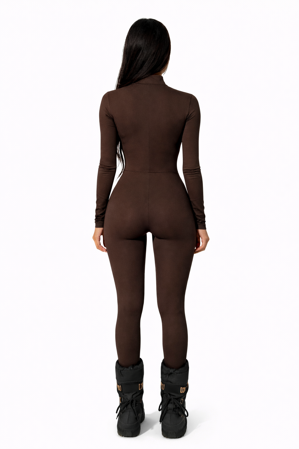Starlin Cavalin Sculpt Zip Jumpsuit Back View Brown | Ankle-Length Sculpting Jumpsuit | Starlin Cavalin