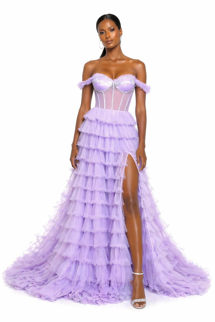 Starlin Cavalin Muse Gown Lilac | Ruffle Gown | Layered Tulle | Statement Silhouette
