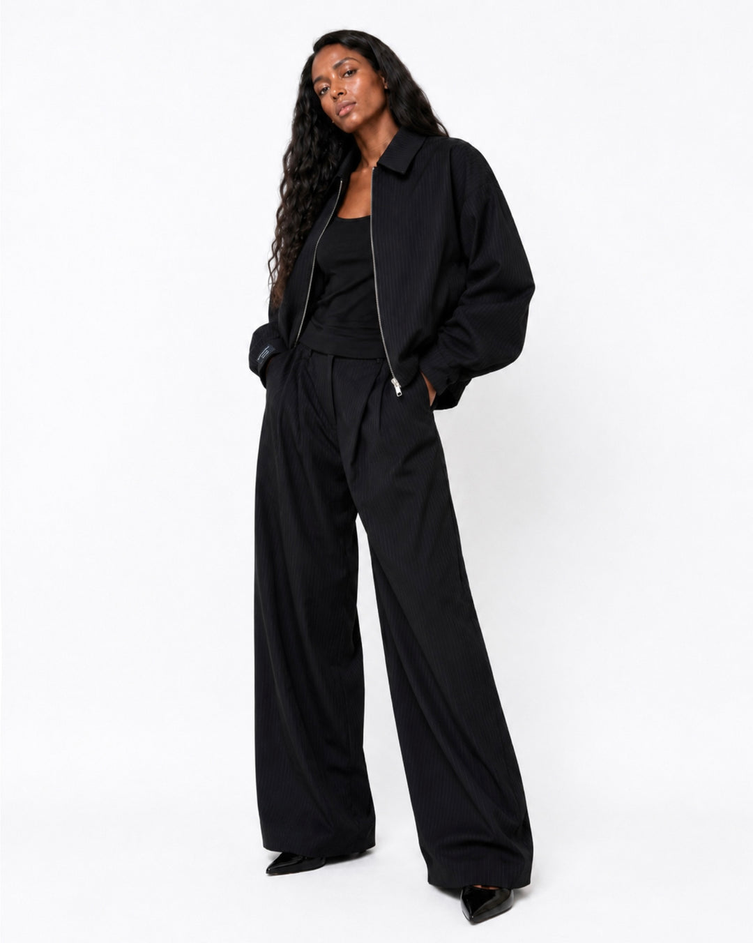 Noir Pinstripe Set Black