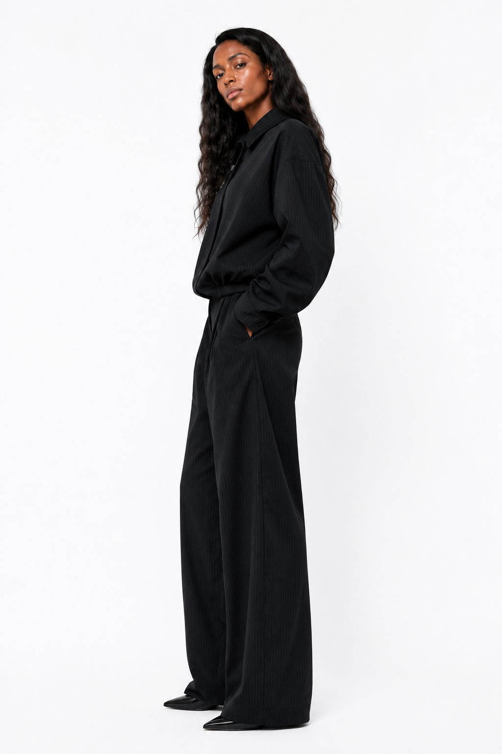 Noir Pinstripe Set Black