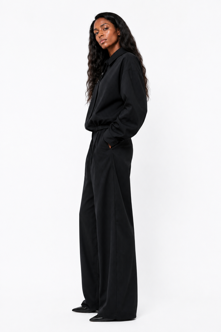 Noir Pinstripe Set Black