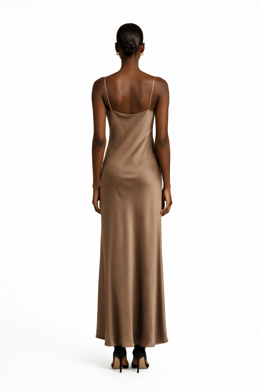 Starlin Cavalin Champagne Allure Maxi Dress Etoupe | Open Back | Adjustable Straps | Flowing Fabric