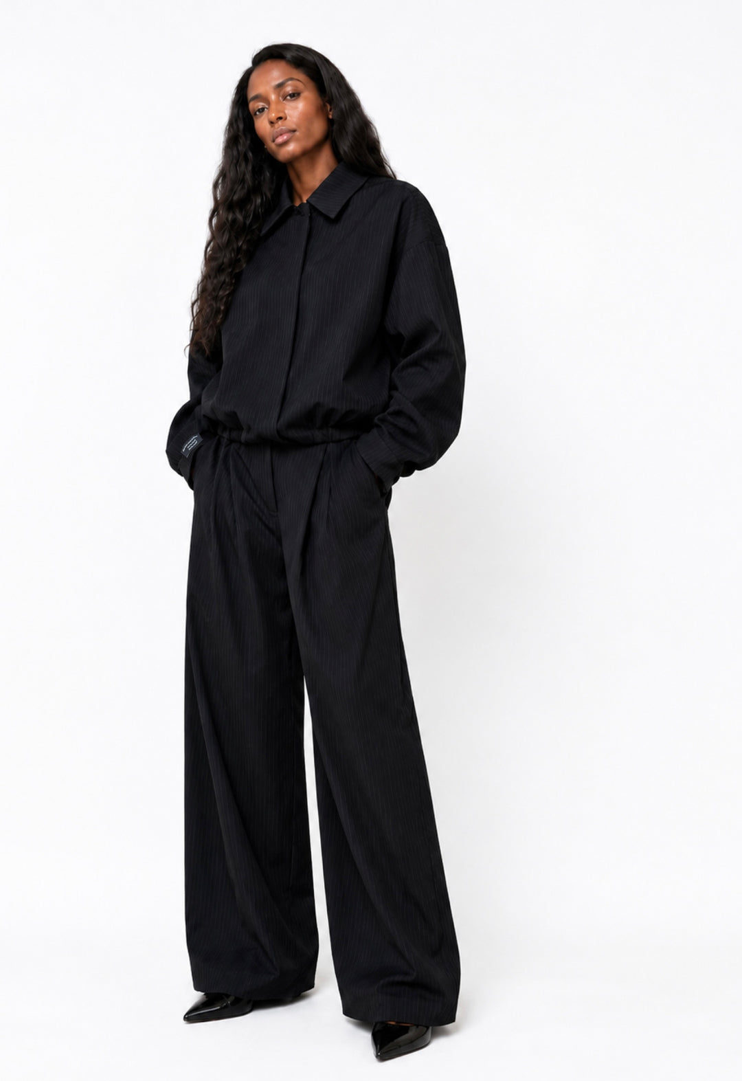 Noir Pinstripe Set Black