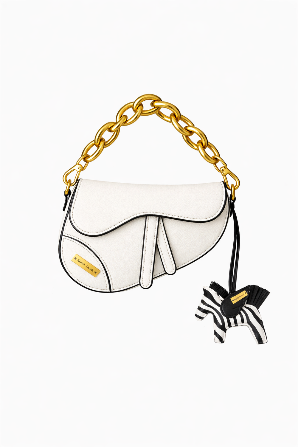 Starlin Signature Mini Bag Ivory with Zebra Signature Charm | Luxury Saddle Bag | Starlin Cavalin

