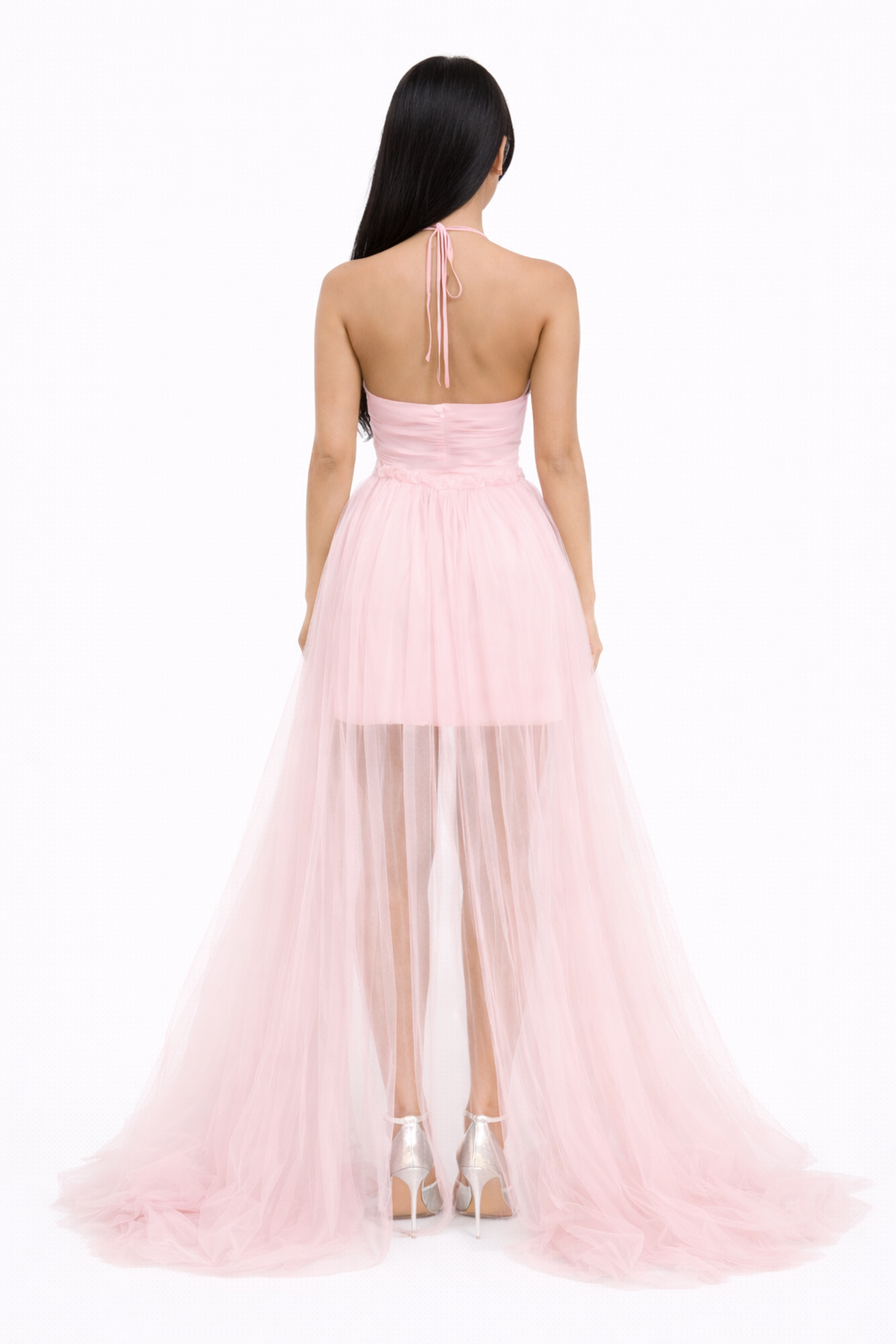 Starlin Cavalin Blush Muse Dress Blush Pink | Open Back | Halter Tie | Flowing Tulle Train