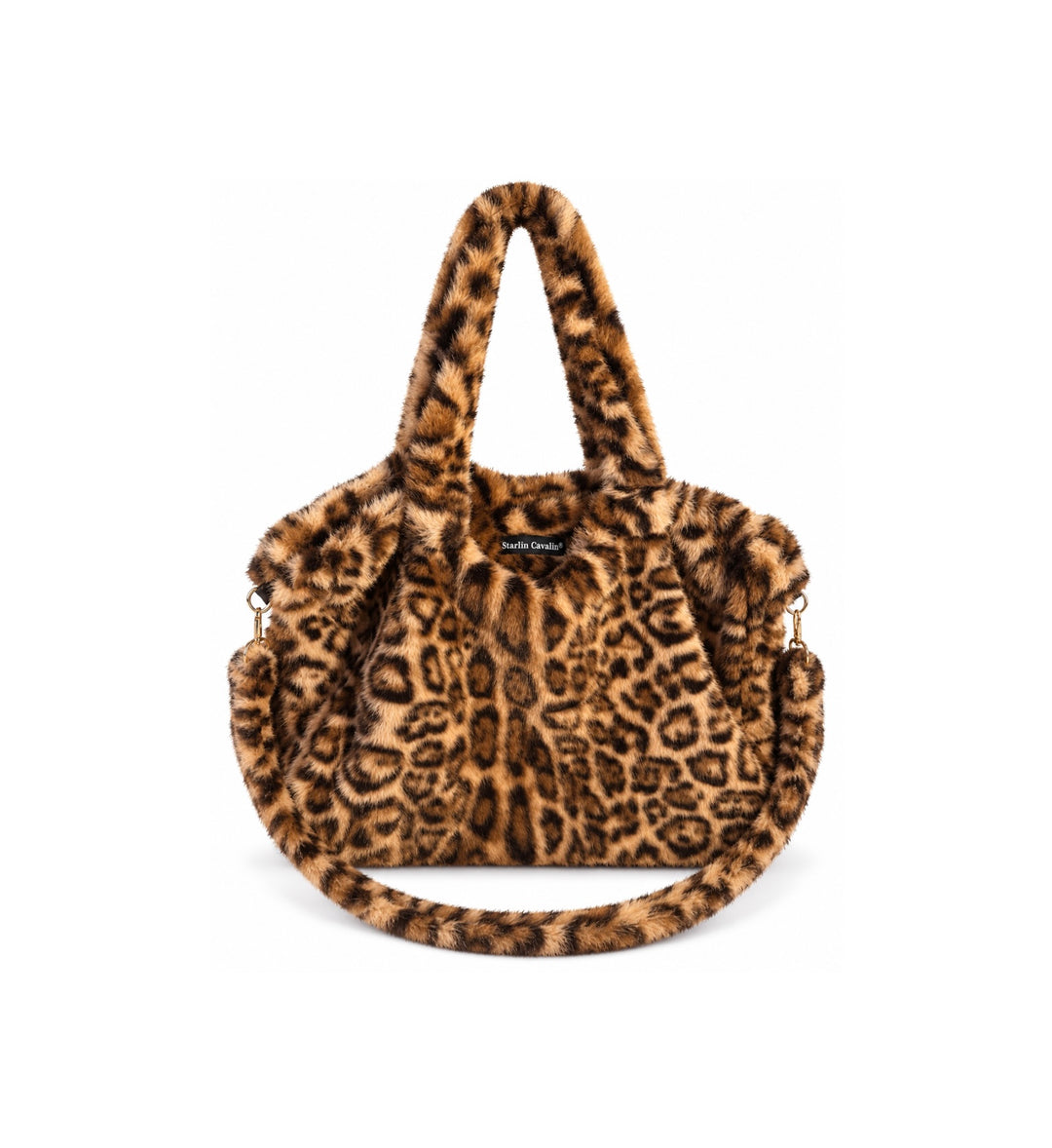  Starlin Cavalin Leopard Muse Bag in soft faux fur with detachable shoulder strap and gold-tone hardware