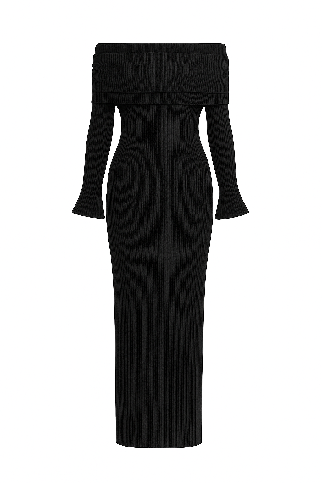 Midnight Allure Off-Shoulder Ribbed Maxi Dress | Women's Black Maxi Dress | Starlin Cavalin
