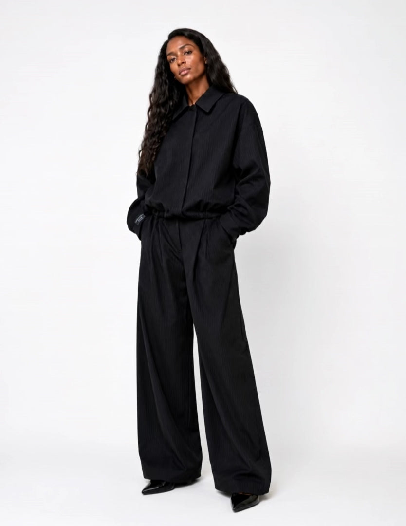 Noir Pinstripe Set Black