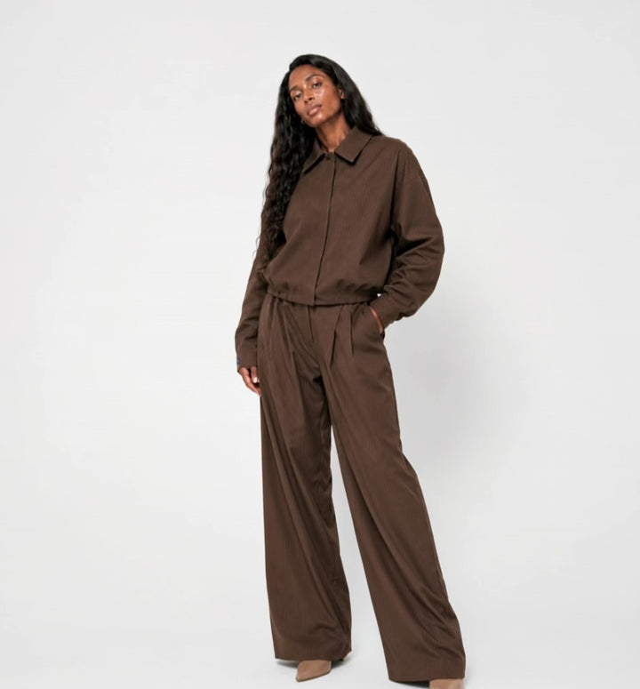 Mocha Pinstripe Set Brown
